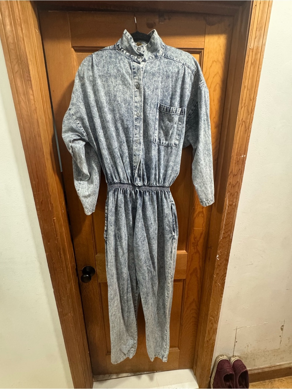 Vintage 80s Acid Wash Denim Jumpsuit Boiler Suit Made in USA Size L